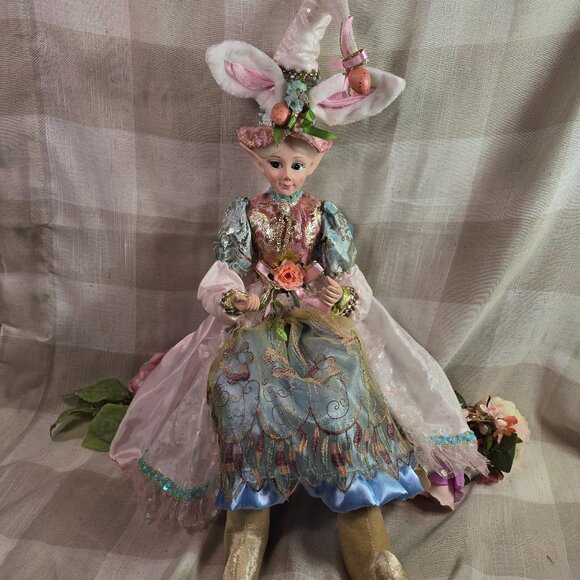 Cynthia Rowley Easter Elf Bunny Shelf Sitter Doll Tabletop Spring Pastel NEW - Picture 3 of 6